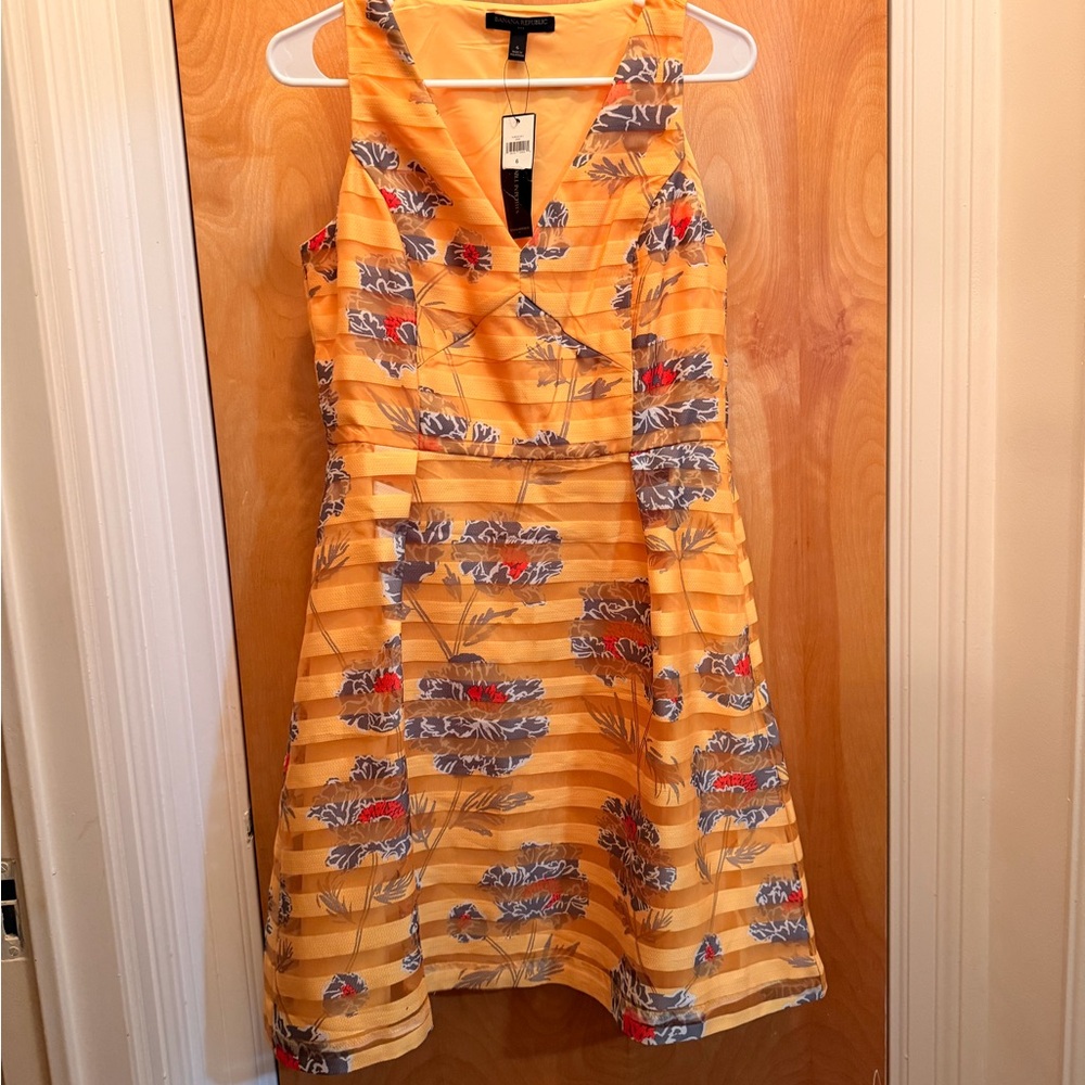 Banana Republic Factory Yellow Floral Fit & Flare Dress